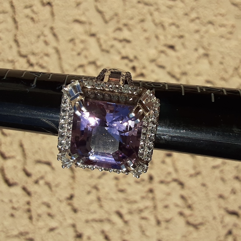 925 Genuine Rose De France Amethyst and Untreated Natural White Zircons.